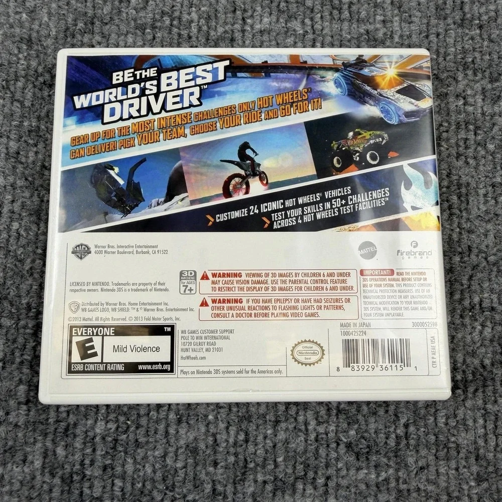 Hot Wheels World's Best Driver Nintendo 3DS Game WB Games E NTSC-U/C 2013 CIB